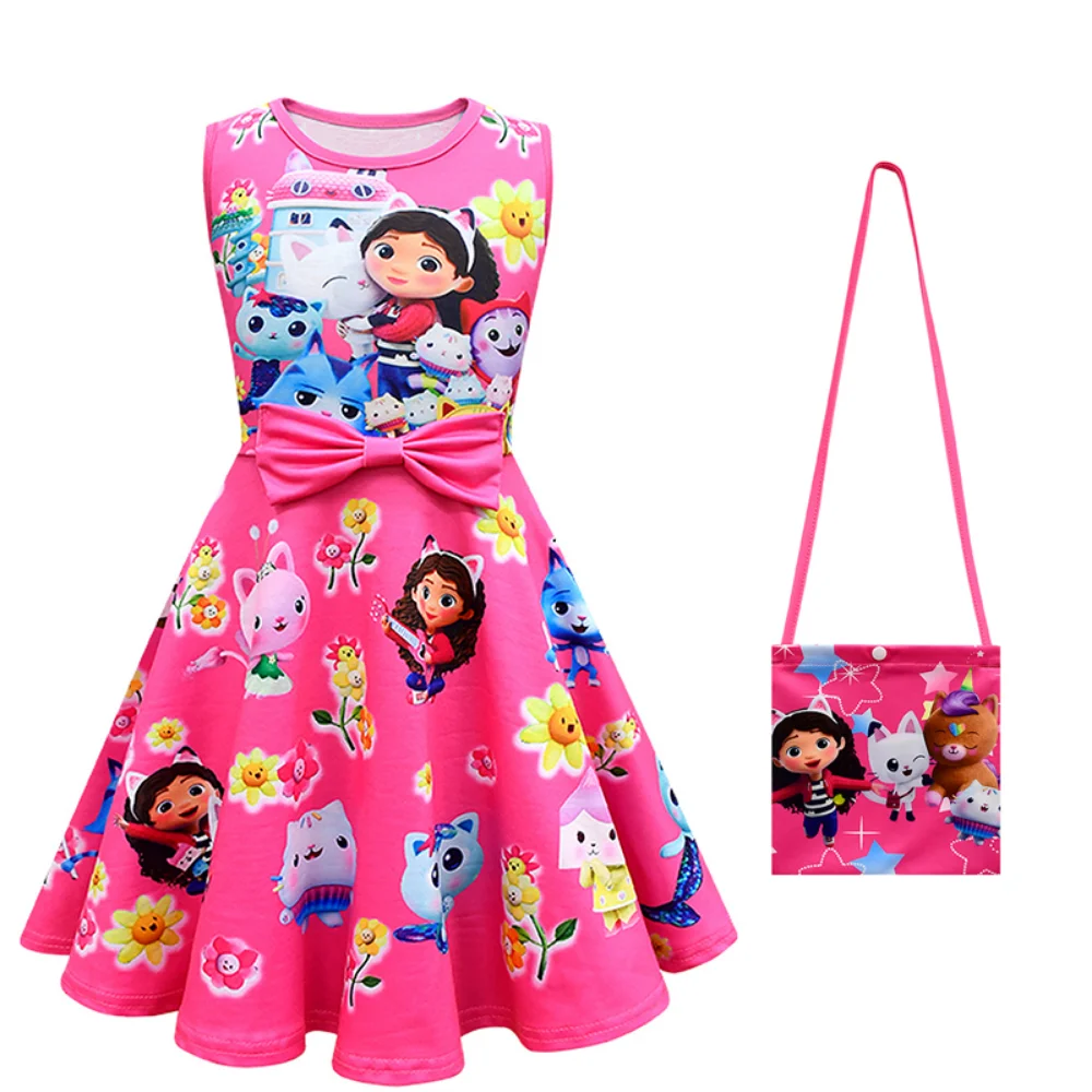 Summer Kid Gabby\'s Dollhouse Clothes Girls Gabby Cats Cosplay Dress + bag Baby Children Birthday Party Princess Dresses