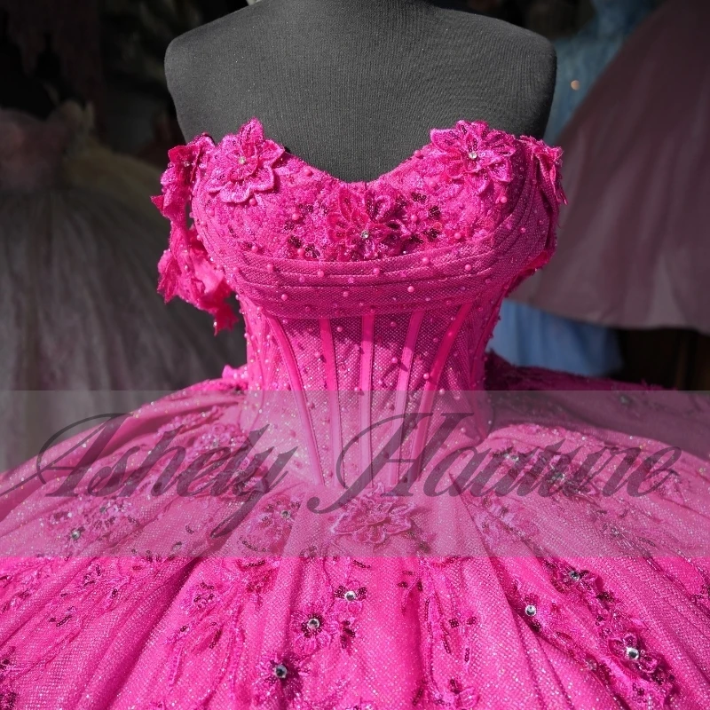 Personalizado de alta qualidade real fúcsia quinceanera vestidos 15th menina flor applique vestido de baile feminino baile ocasião festa de casamento