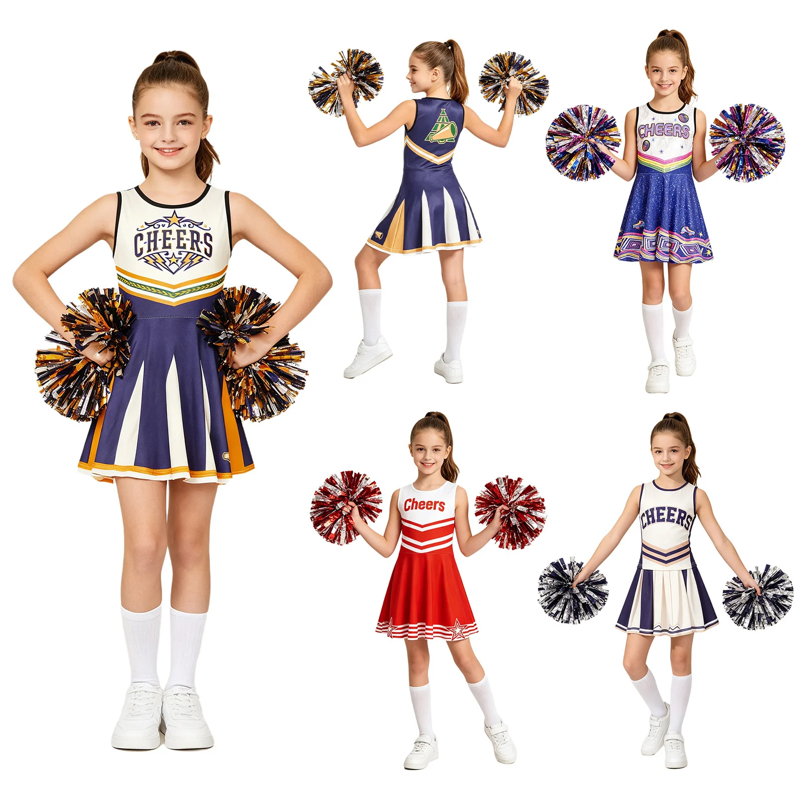 Mädchen Cheerleader-Kostüm Cheerleader-Kleid Rollschuh-Party-Tanzoutfit Schul-Cheerteam-Wettbewerbs-Tanzkleidung – Detail 3