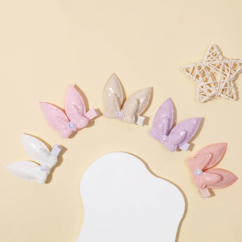 Sweet Hair Clips Bows with Pearl Center Children Girl Princess Hairpins Sequin Rabbit Ears Hair Accessories for Kids Girl