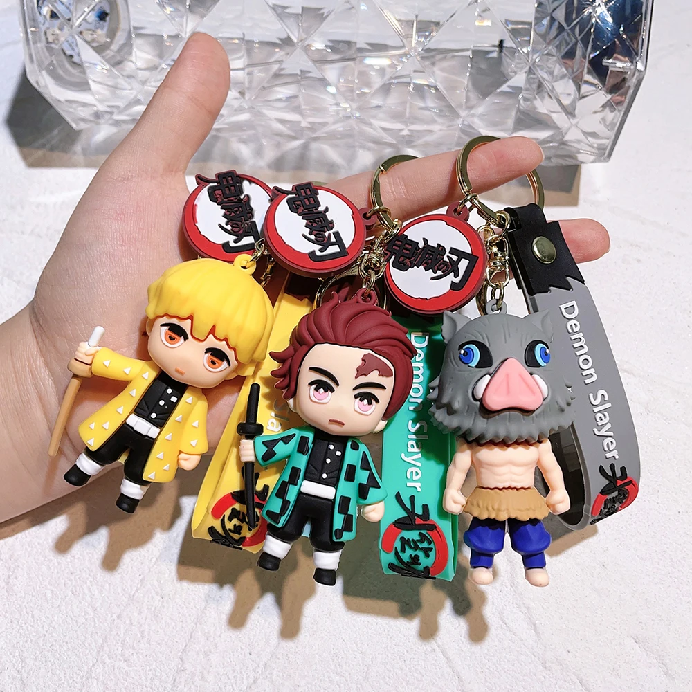 Cute Demon Slayer Keychain Anime Accessories Doll Keyring Key Chain for Car Kimetsu No Yaiba Keychains Women Charm Holiday Gifts