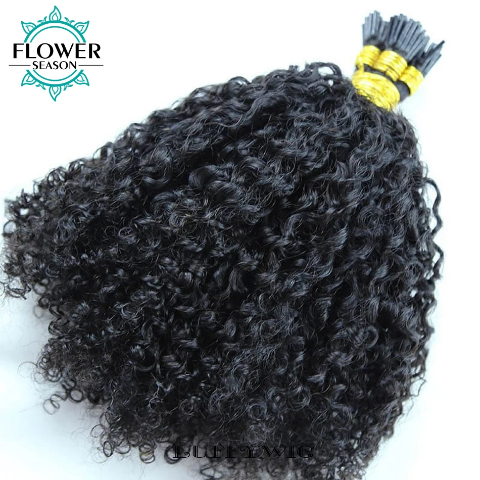 3C Afro Kinky Curly I Tip Hair Extensions Mongolian Kinky Curly itip Hair 100% Real Human Hair Microlink Hair Full End 100Pcs
