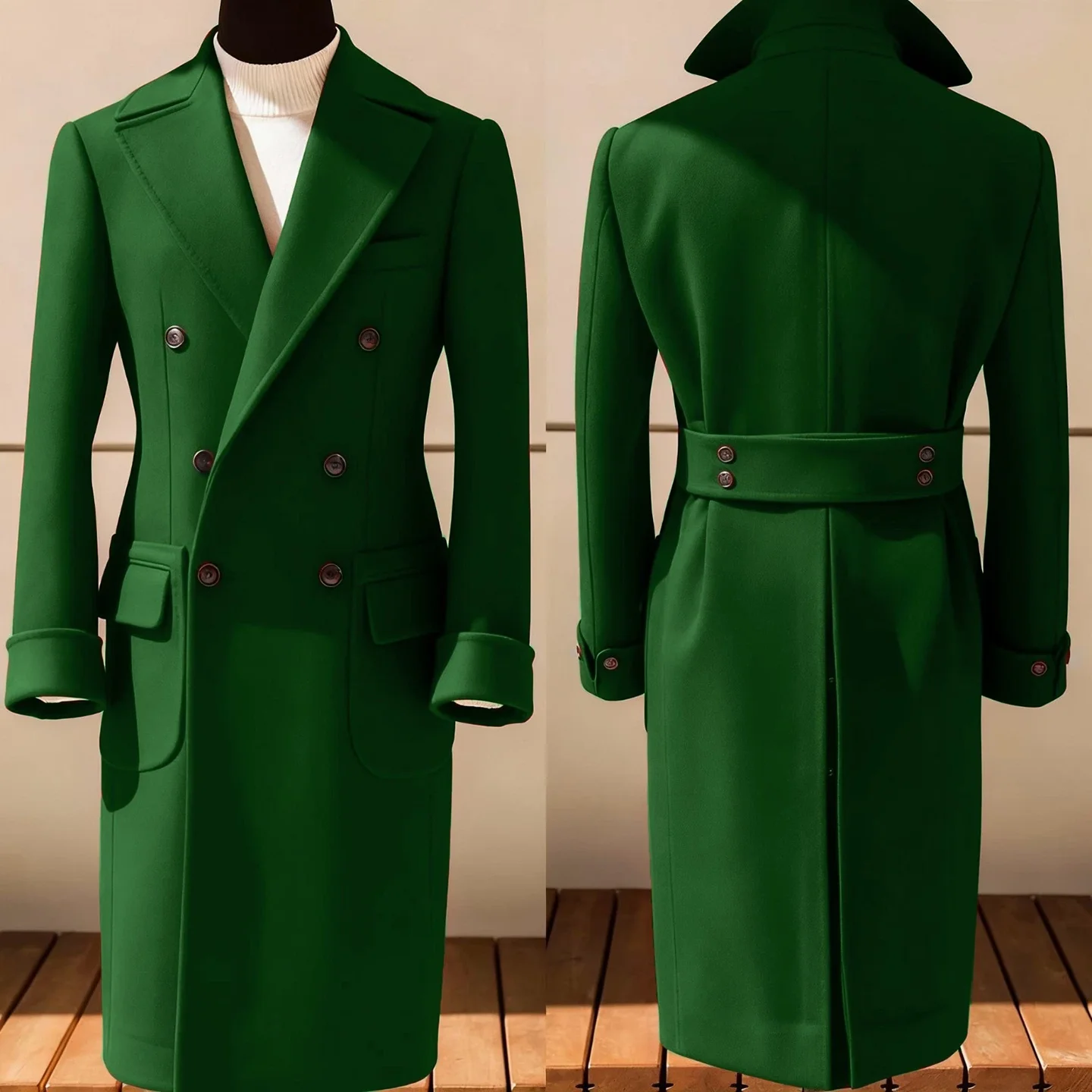 Manteau en laine vintage vert pour homme, costume de soirée de haute qualité, smoking croisé, blazer