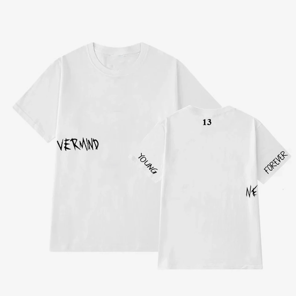 تي شيرت قطني فضفاض بقلادة مستديرة للبنات ، بلوزة y2k ، للشباب ، kpop jimi أبدا مايند ، رقم 13 #3