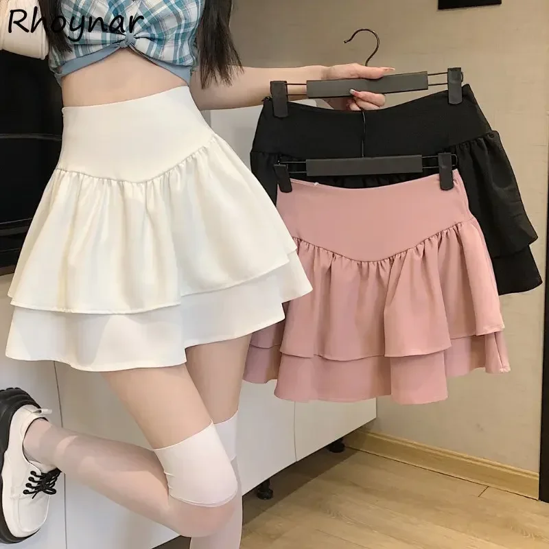 

Ball Gown Mini Skirts Women Sweet High Waist Streetwear Simple Summer Vintage Casual Mujer Elegant Girlish Korean Style Clothing