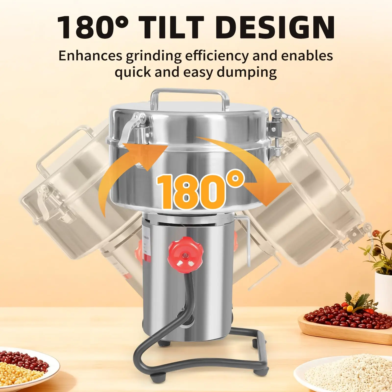17.32in 110V High Speed Multi-function Grain Grinder Tabletop Mounted Silver Electric Grain Grinder with Clasps&Practical Handle