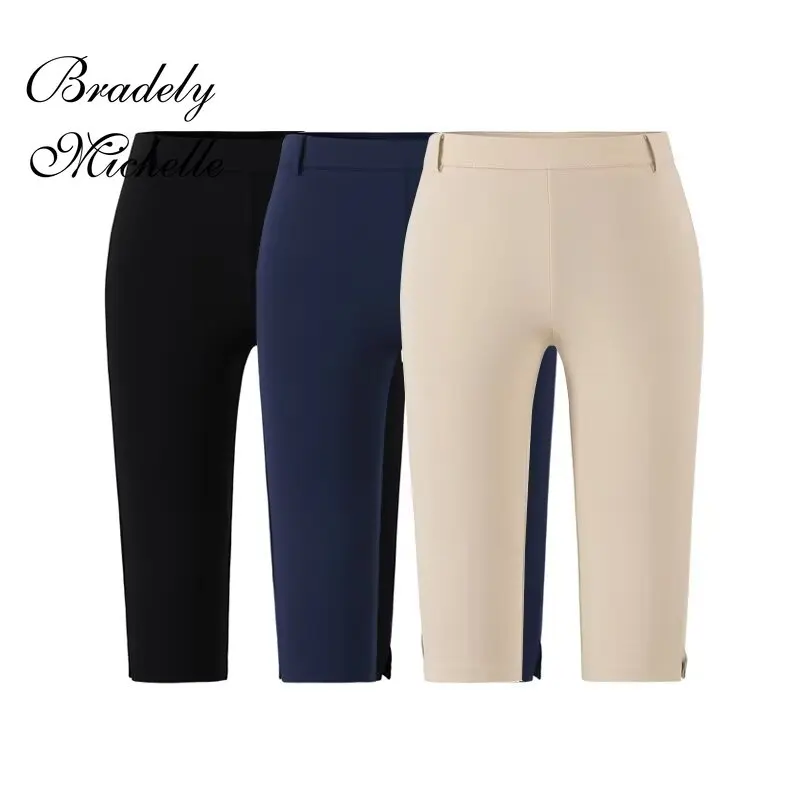 Non-See Through Capri Cropped Pants Elastic Waist Split Hem Slim Fit Stretch 7/8 Length Leggings Split Hem Design for Comfort