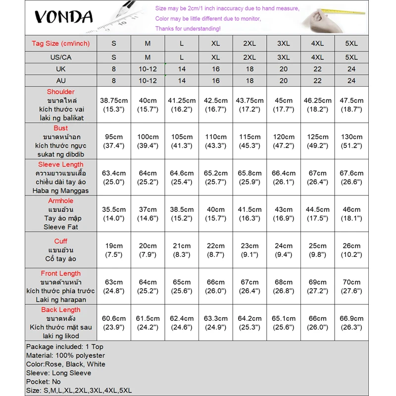 Plus Size 5XL Vonda Vrouwen Elegante Effen Kleur Blouse 2025 Mode Bladerdeeg Lange Mouwen Casual Revers Hals Tops Losse Blusas