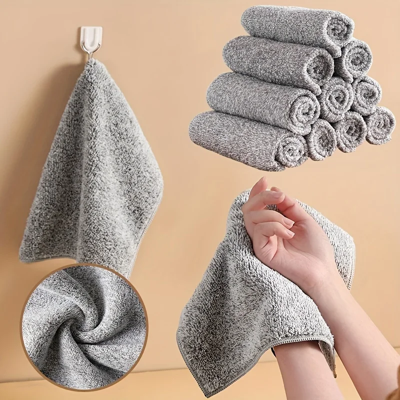 Toalla de carbón de bambú gris, paño de cocina súper absorbente grueso, trapos de limpieza de cocina antigrasa, paño de limpieza de microfibra, 10/5 Uds.
