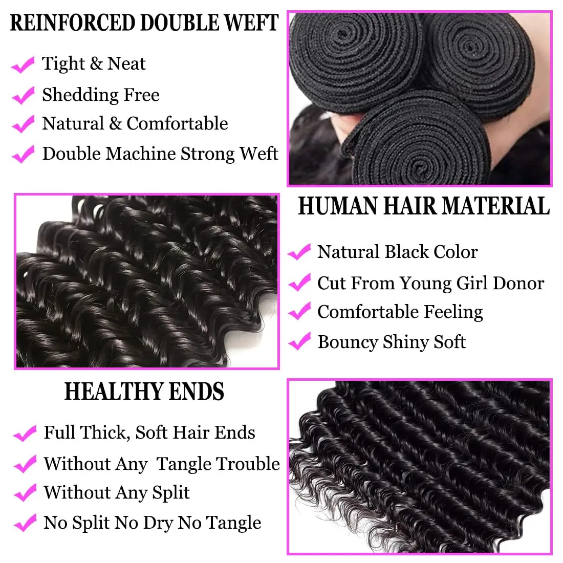 Deep Wave Human Hair Bundles For Women Brazilian Weaving 26 28 30 32Inch Virgin Hair Extensions Deep Wave Hair Bundles 2/3/4 Pcs