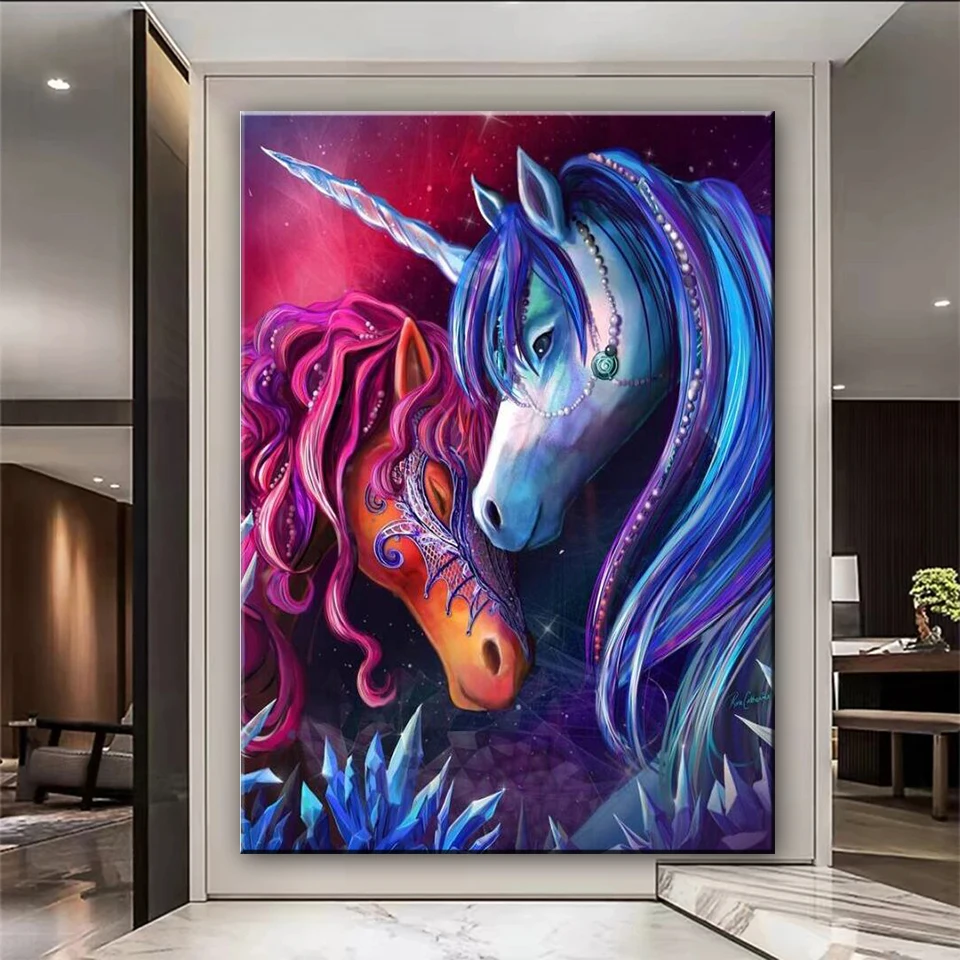 5D DIY Diamond Painting Unicorn Love Kiss Cross Stitch Kit Full Diamond Embroidery Mosaic Art Picture Rhinestone Decoration Gift