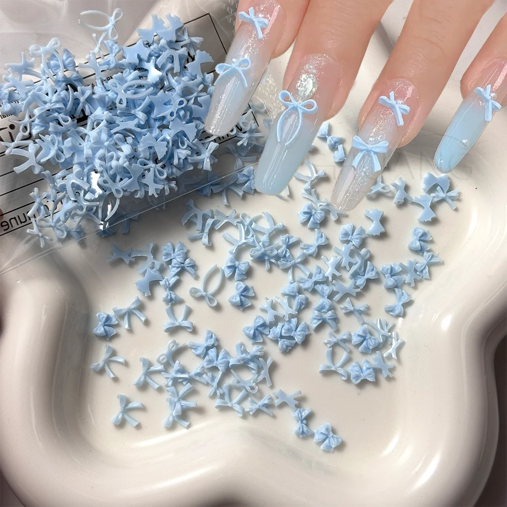 

100Pcs Sweet Sky Blue Mini Resin Bow Nail Charms 3D Mixed Ribbon Bowknot Bulk Nail Supplies for Manicure DIY Crafts Decoration*#