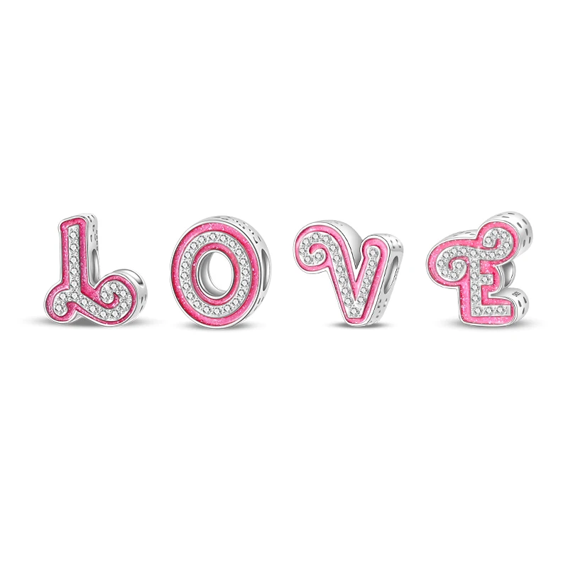 26 Pink Pave A- Z Alphabet Beads 925 Silver Love Charms Beads Fit 3mm 925 Original Bracelets DIY Fine Birthday Jewelry Gifts Hot