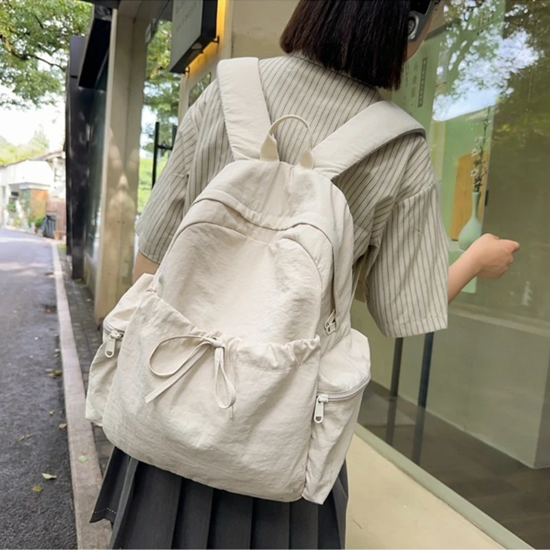 Adult Teens Korean School Bag Women Casual Lightweight Laptop Backpack Student Large Capacity Drawstring Bookbag Travel Daypack