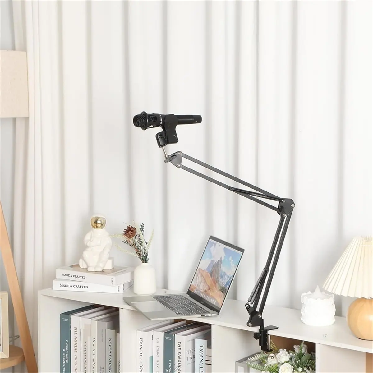 BHBL 2 Pcs Boom Mic Arm Desk Microphone Stand with 3/8Inch Screw Mount Clamp Storable for Light Mics Podcast Gaming Recording