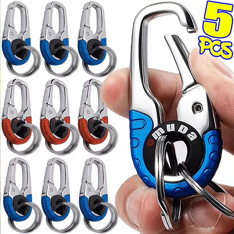 1/5pcs Men's Keychain Hook Stainless Steel Buckle Outdoor Carabiner Climbing Tool Double Ring Fishing Key Ring Car Accessories