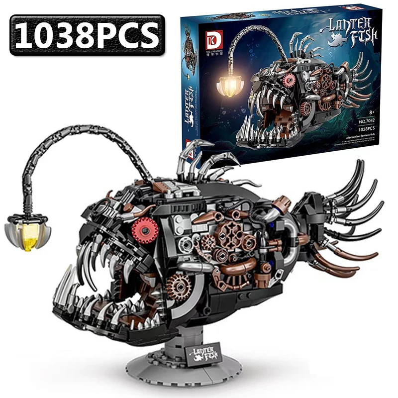 

1038PCS MOC Mechanical Lantern Fish Building Blocks Deep Sea Fish MOC Home Decoration Model Bricks Toys Kid Christmas Gift