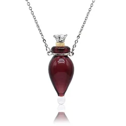 Vintage Magic Glass Pendant Water Drop Crown Stopper Perfume Essential Oil Wish Bottle Women's Sweater Chain Fragrance Necklaces
