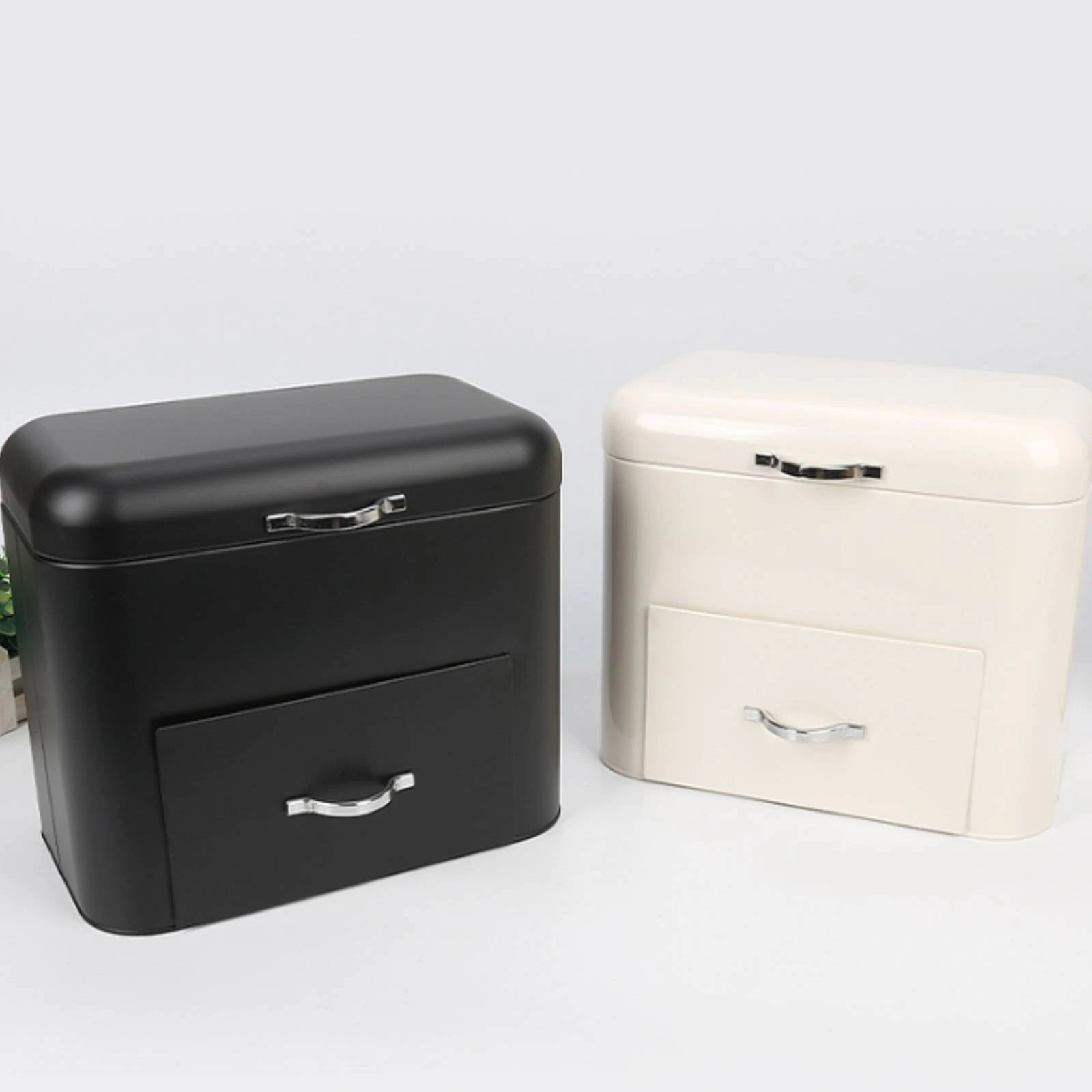 Iron Bread Box Front-Opening Metal Bread Box Kitchen Storage Rounded Rectangular Large Capacity