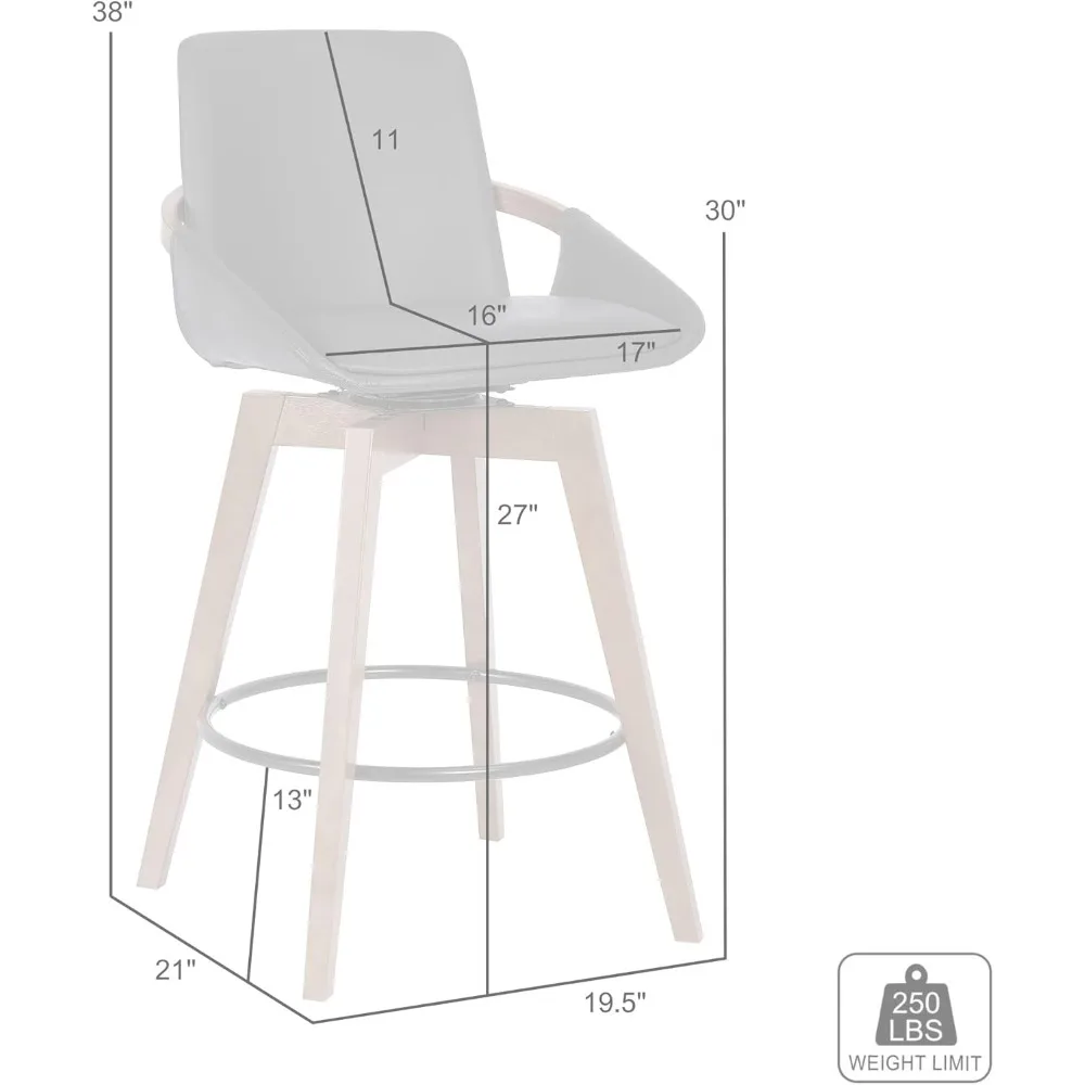 Modern Swivel Bar Stool Kitchen Island Counter Cream Faux Leather Walnut Wood 26" Height Comfortable Durable