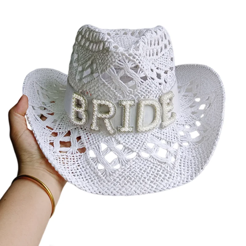 DIY Bridal Hat high-end design cowboy hat four seasons hat summer beach hat elegant pearl straw hat fedora