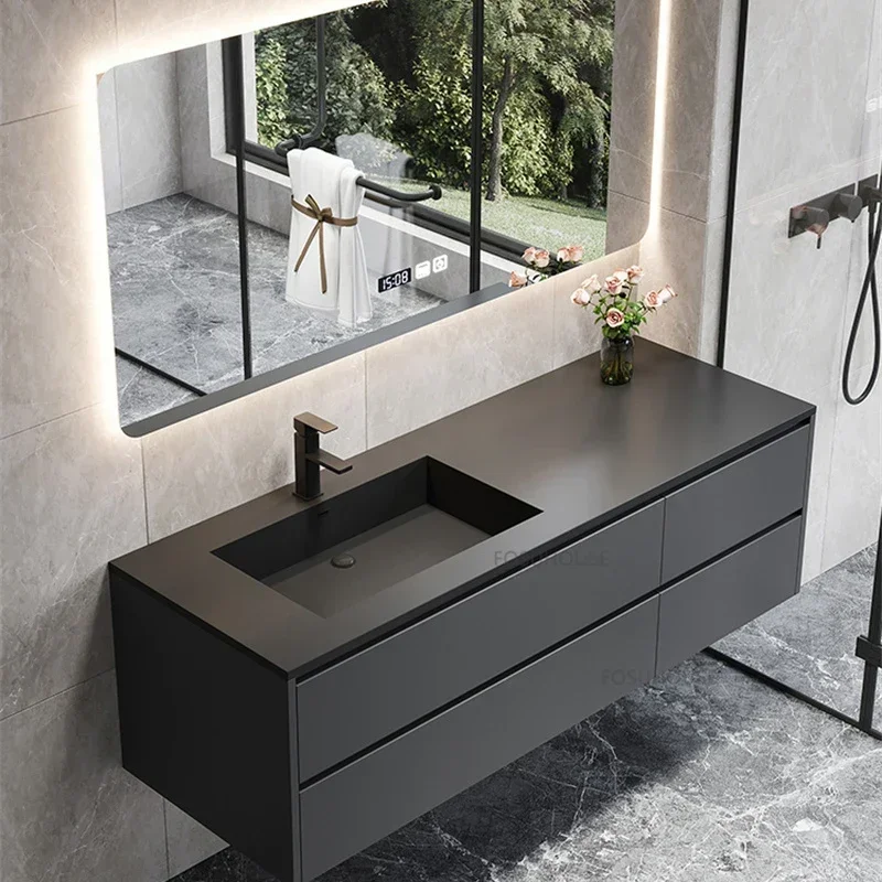 Modern Black Bathroom Washbasin Cabinet Bathroom Furniture Combination Creative Hotel Bathroom Cabinets Vanity with Sinks