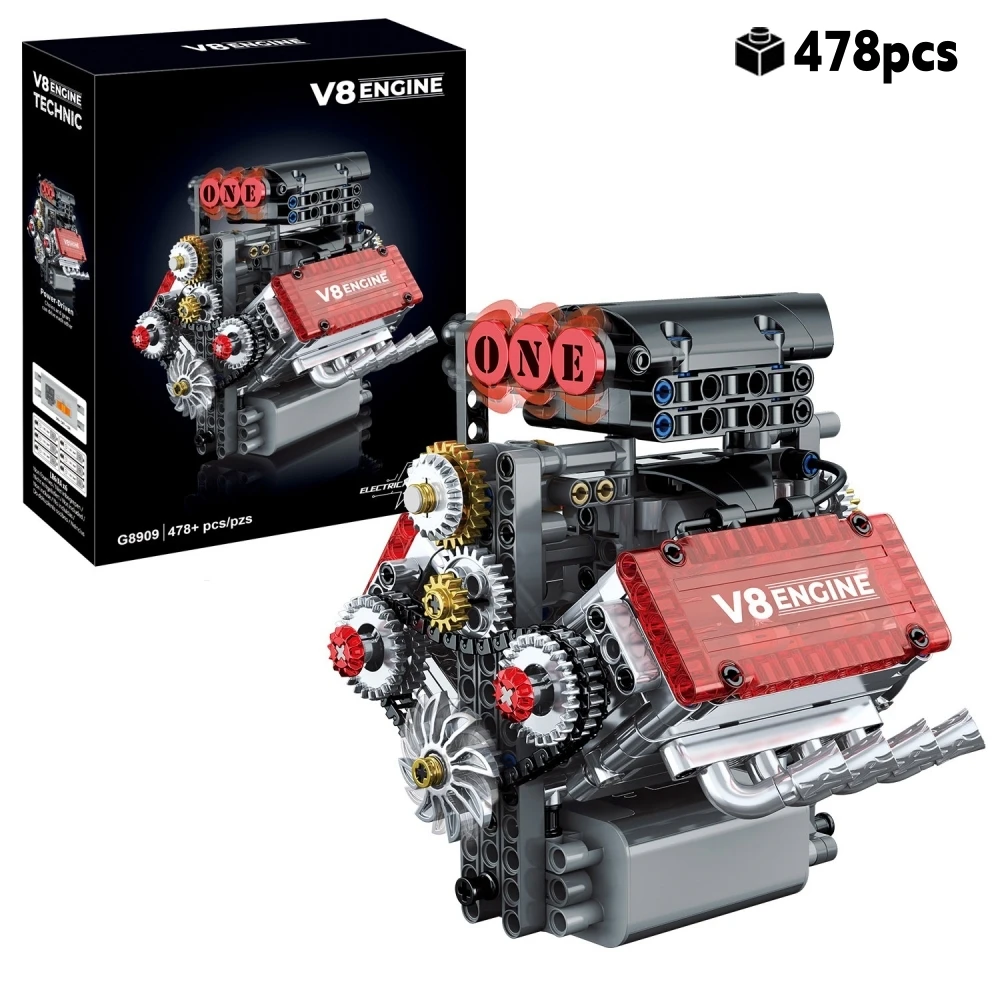 478pcs Mechanical V8 Engine Model Technical Building Blocks, Rotating Gear Drive Fine Details DIY STEM Educational Decor Toy