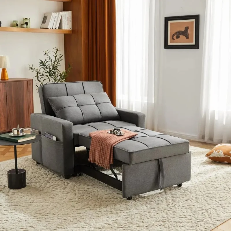 

3-in-1 Convertible Futon Sofa Bed with Reclining Backrest and Side Storage, 35.6 Dark Grey