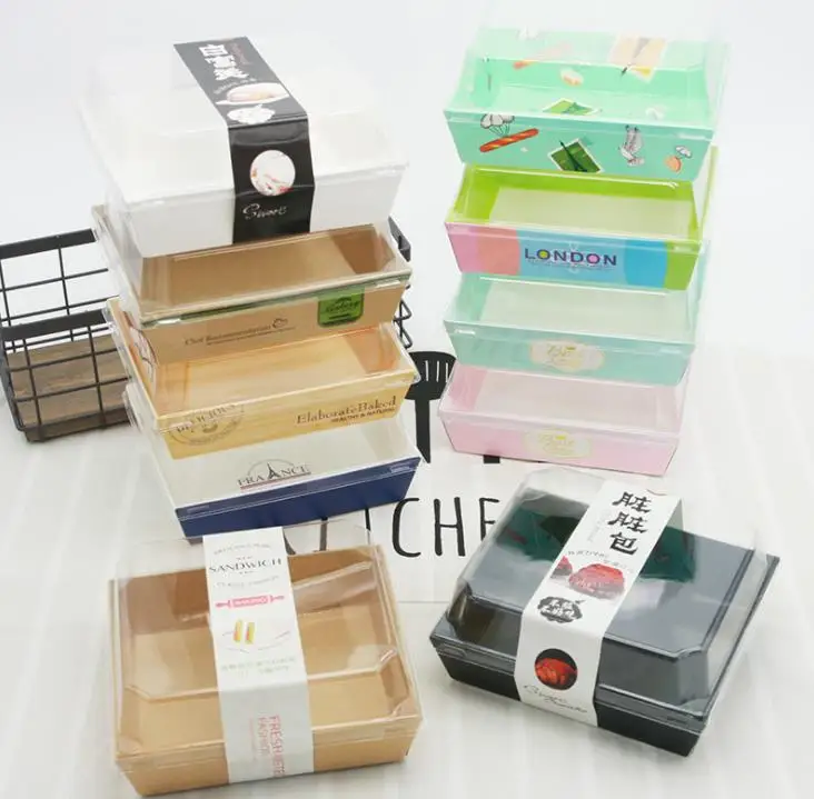 

250sets Sandwich Box Salad Dessert Hotdog Cake Packaging Boxes with Transparent Lids Kraft Cardboard Paper Gift Box SN2142