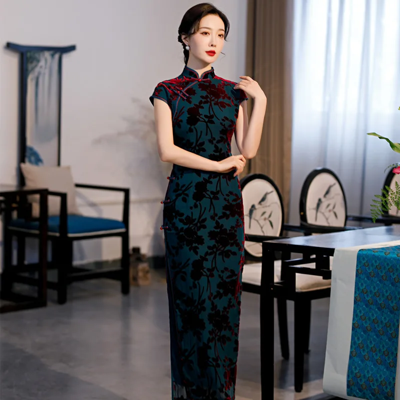 Old Shanghai Cheongsam 2022 New Spring and Autumn Dress Long Chinese Style Banquet Celebrity Qipao Evening Dress For Women