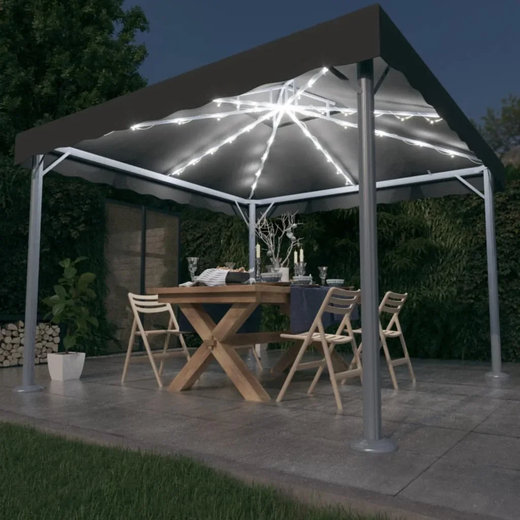 Vidaxl Anthracite Gazebo With Led String Lights 300X300 Cm Aluminium Outdoor Products Sunshade And