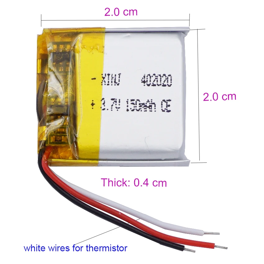 بطارية ليثيوم قابلة للشحن لتحديد المواقع بلوتوث المتكلم ، NTC ، 3 أسلاك ، 402020 ، JST ، 3Pin ، 1.0 مللي متر ، 1.25 مللي متر ، 1.5 مللي متر ، 2.0 مللي متر ، 2.54 مللي متر ، 3.7 فولت ، 150mAh ، 0.55Wh ، 2 قطعة #2