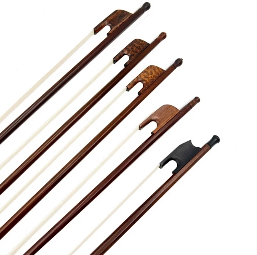 Premium Baroque Style Violin Bow - 4/4 Size with Snakewood & Red Sandalwood Round Stick, Suitable for Violin, Viola & Cello