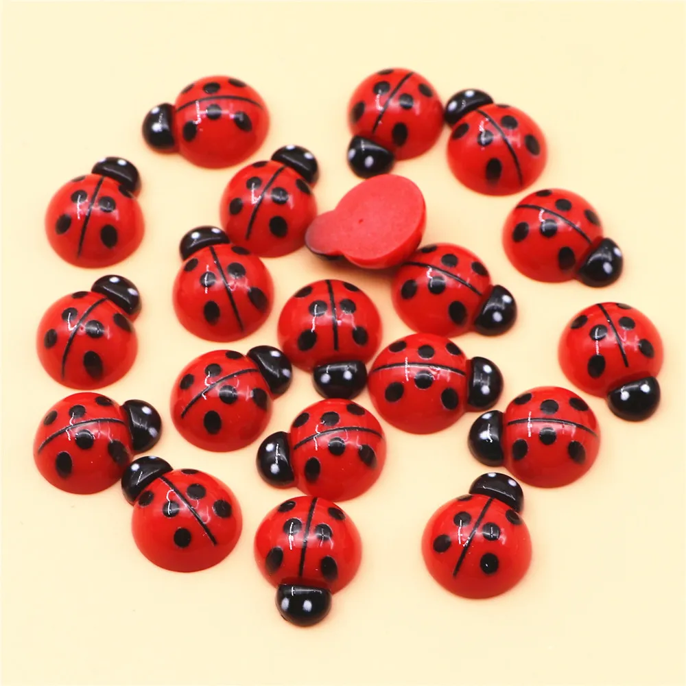 100pcs Kawaii Animal Red Ladybird Resin Flatback Cabochon DIY Decorative Craft Scrapbooking Accessories,15*20mm