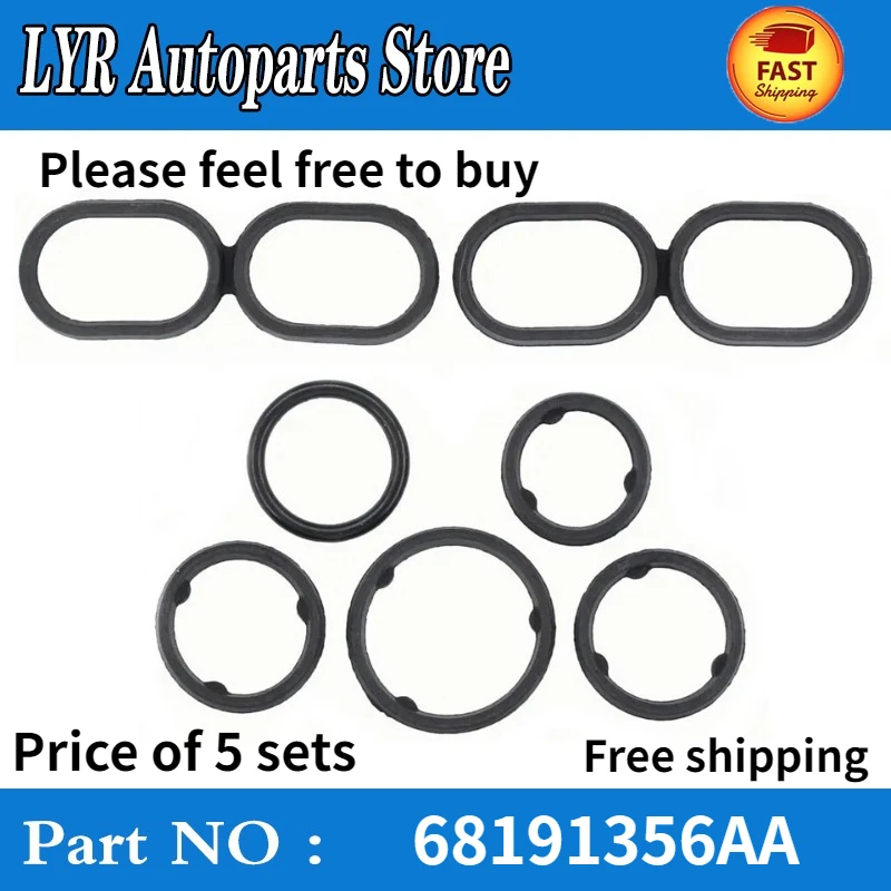 

5 set High quality For 2014-2023 Jeep Wrangler grand cherokee Oil cooler filter housing adapter washer 68191356AA