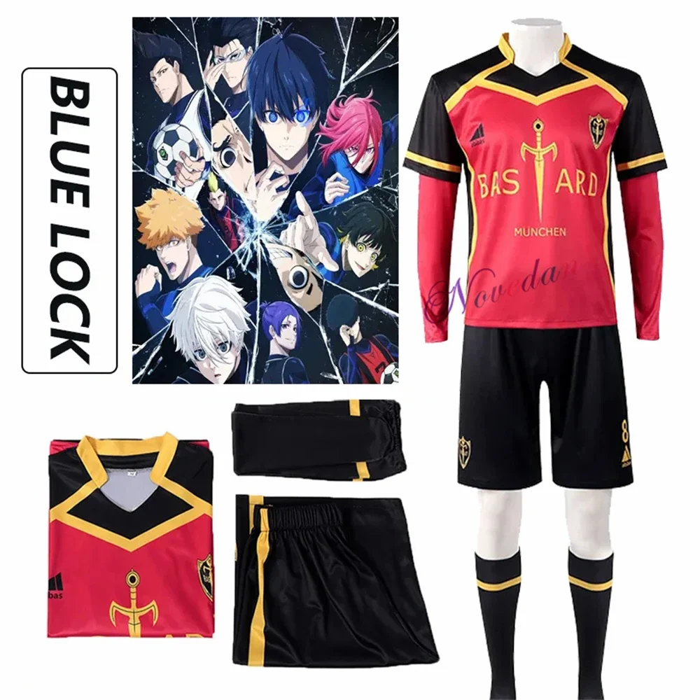 Anime Blue Lock Cosplay Costume Red Jersey T Shirt Shorts Wig Bastard Munchen School Uniform Ness Kaiser Isagi Kurona Cosplay