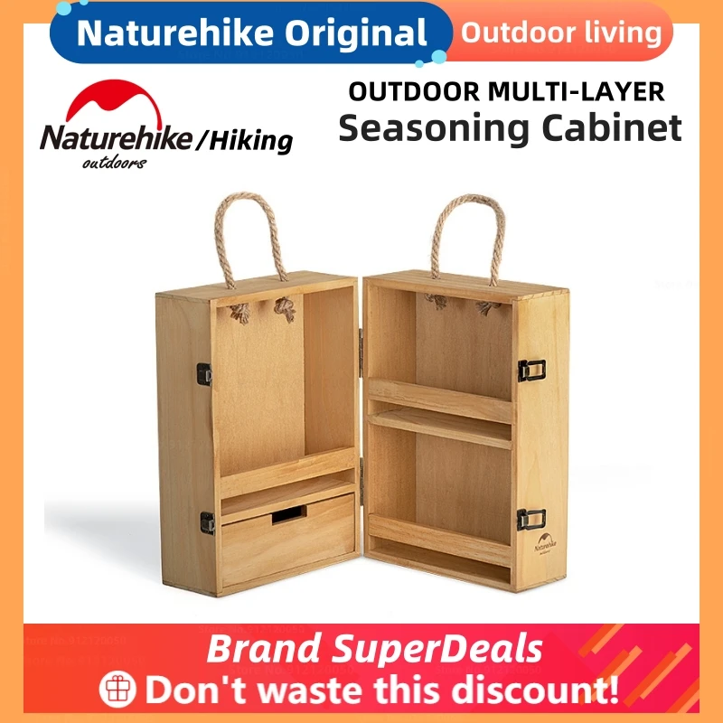 

Naturehike Outdoor Multilayer Seasoning Cabinet Camping Cooking Supplies Picnic Wood Storage Basket Condiments BBQ Seasoning Box