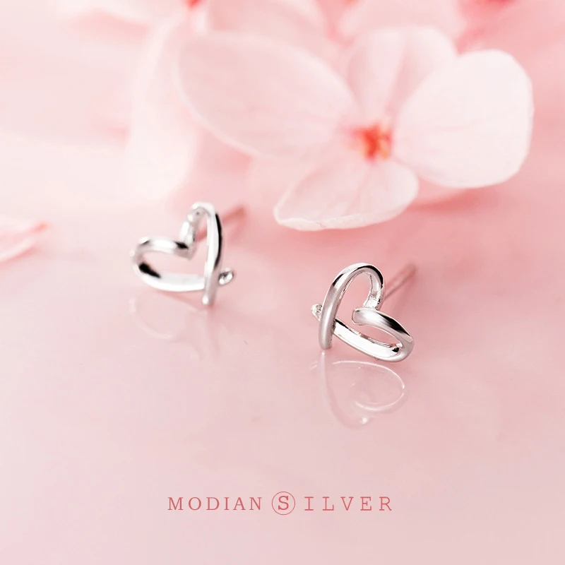 Modian klasyczna linia Tiny Design serca proste kolczyki dla kobiet urok 925 srebro szpilki ucha koreański Fine Jewelry — zdjęcie 7