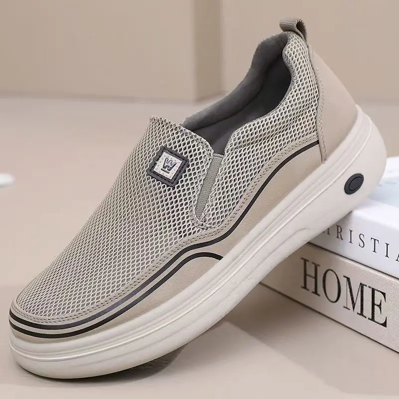 

Men Summer New Mesh Big Size Casual Sneakers Soft Sole Non Slip Breathable Shallow Slip On Middle Aged And Elderly Walking Shoes