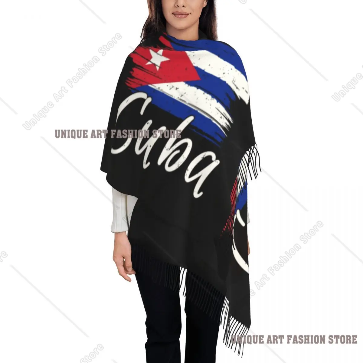 

Stylish Cuba Cuban Havana Flag Tassel Scarf Women Winter Fall Warm Shawls Wraps Ladies Cuban Patriotic Scarves