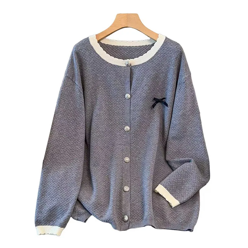 170 kg Übergröße Damen Büste 160 Herbst Winter Lose langärmelige kontrastierende Strickjacke gestrickt 4XL 5XL 6XL 7XL 8XL 9XL