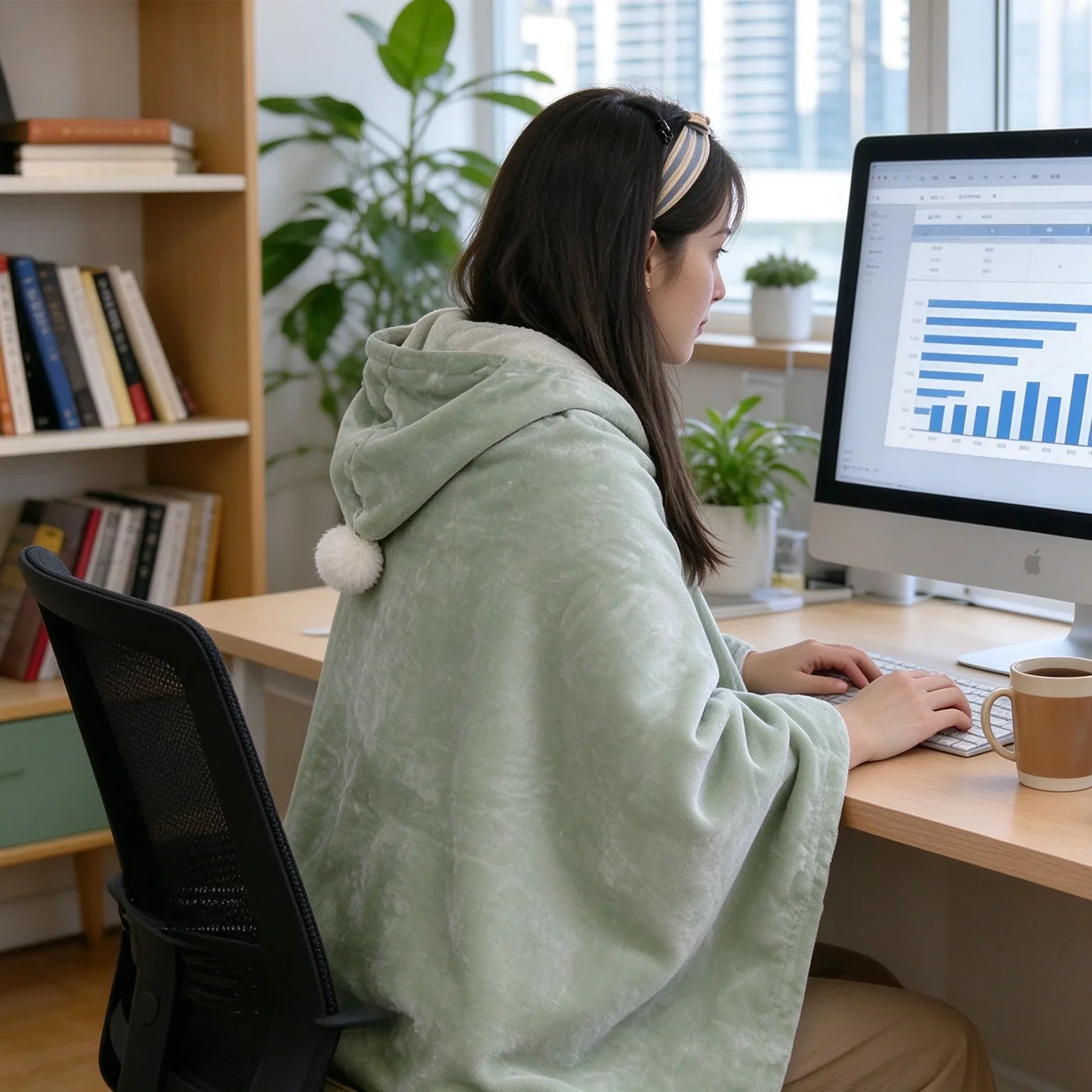 Hooded Wearable Blankets Poncho Double Layer Polar Fleece Plaid Cape with Buttons Warm Office Blanket for Sofa Travel Home Shawl