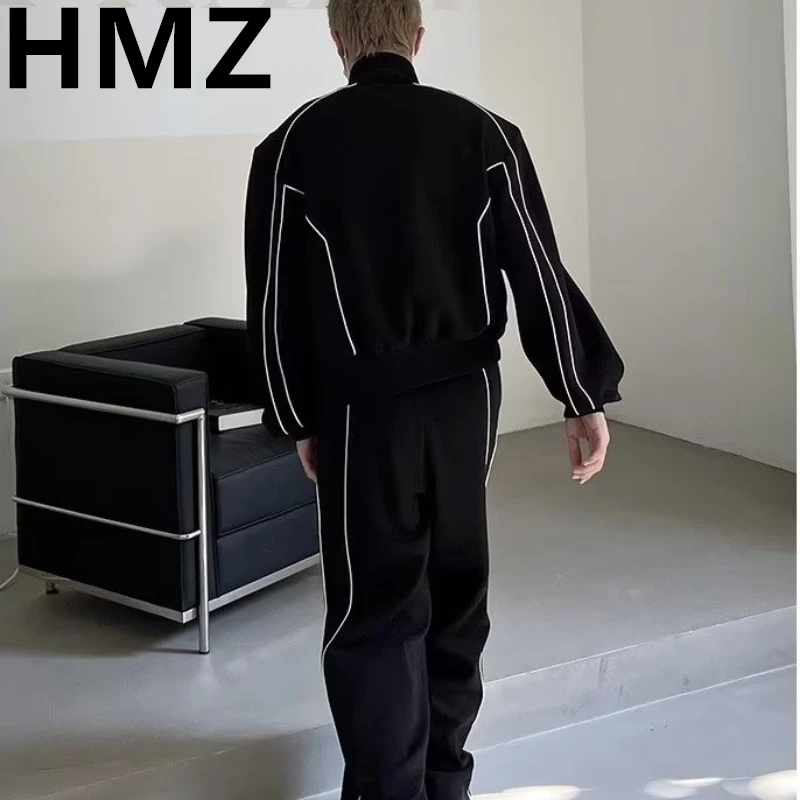 Hmz-Conjunto esportivo monocromático masculino, moletom casual, terno moda hip-hop, terno de lazer masculino, tendência, terno de suor, novo