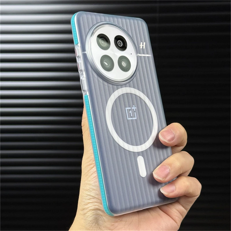 Magnetic Case For OnePlus 13 Case For MagSafe Matte Transparent Luggage Stripe Slim Cover For OnePlus13 5G Hard Shell