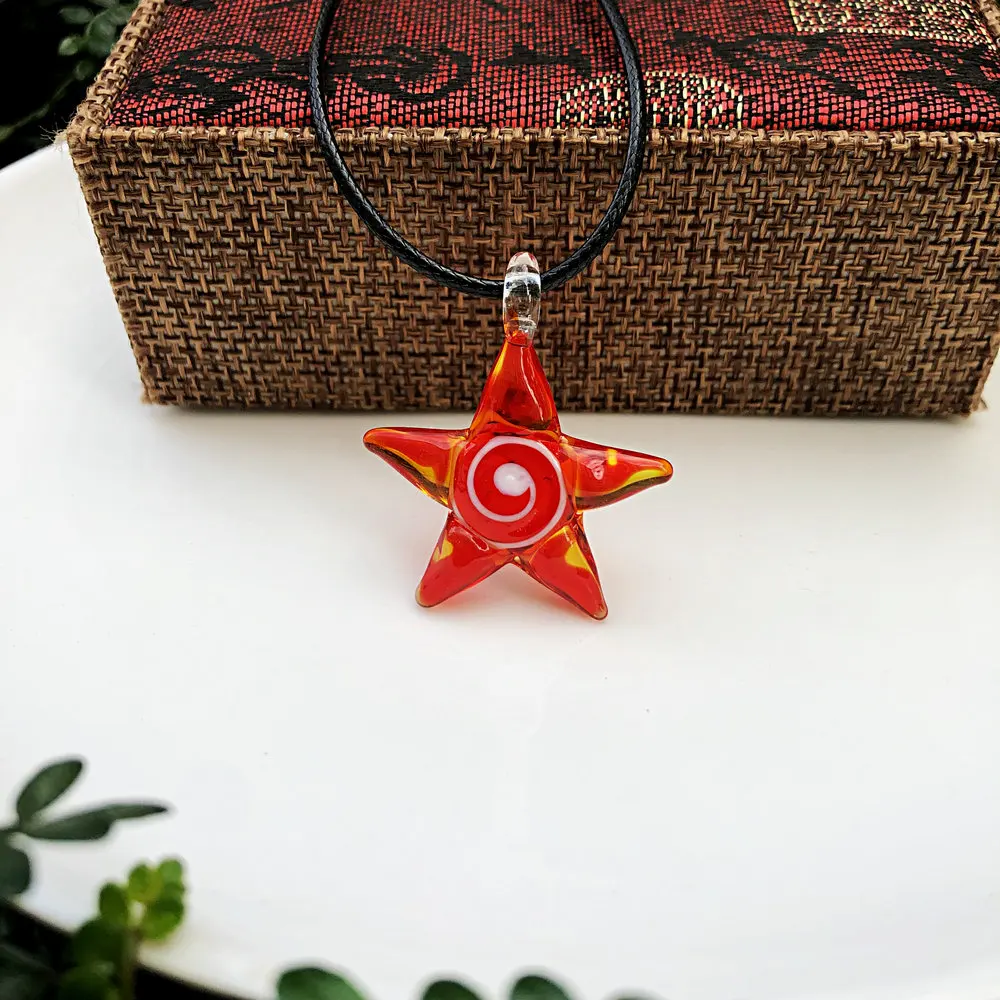 1Set Creative Ocean Style Art Starfish Inner Spiral Glass Necklace Pendant Earring Red Women's Jewelry image 5