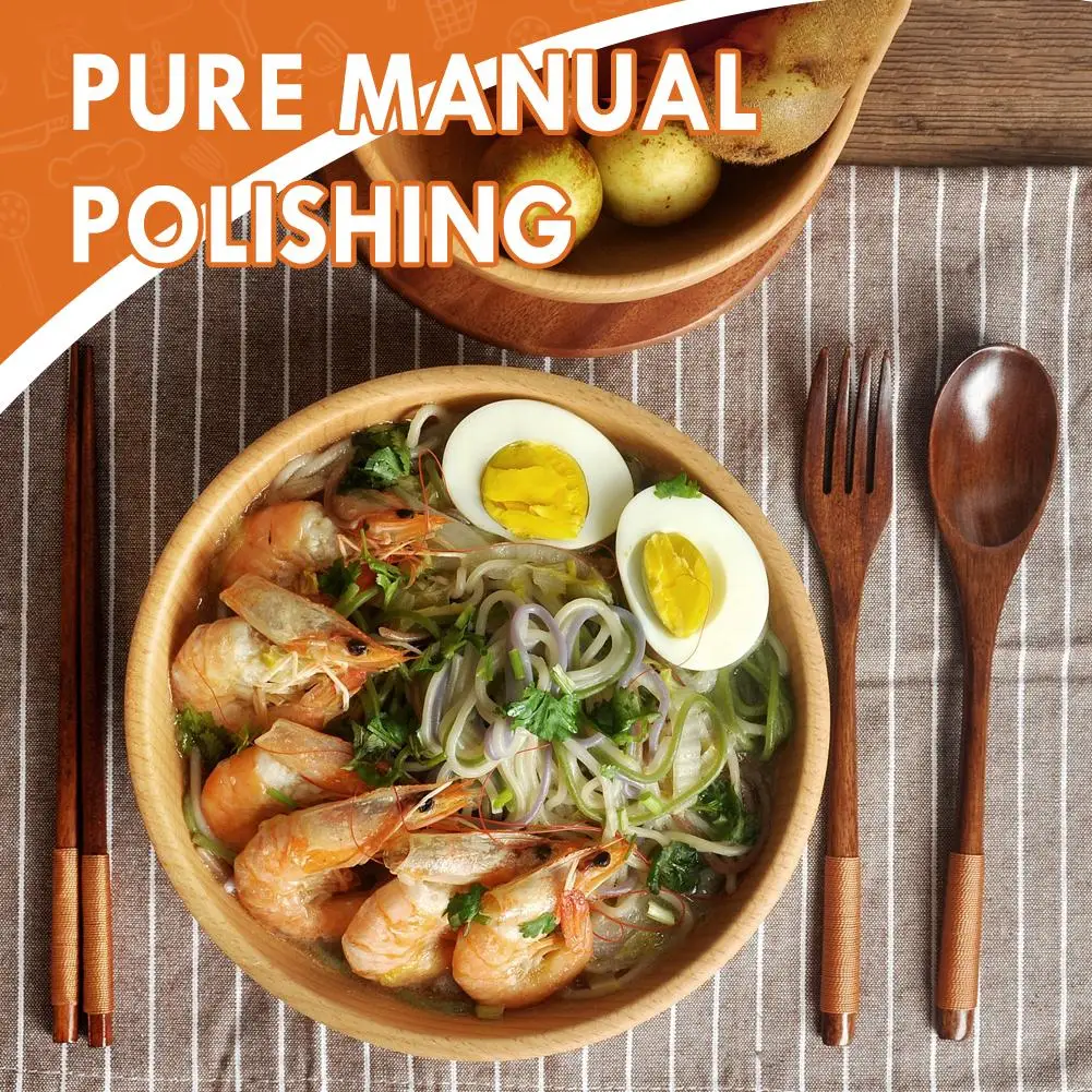 

Wooden Cutlery Set Spoon Fork Cutter Reusable Wood Bamboo Flatware With Bag Portable Dinnerware Tableware Student Lunch Supplies