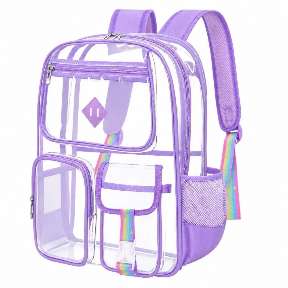 Mult-Pocket Clear PVC Backpack Waterproof Transparent School Backpack Wear-Resistant Durable See-Through Bookbag