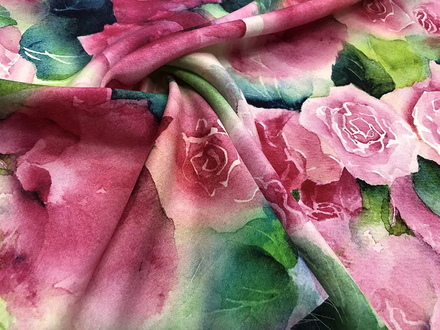 Designer Cloth 30 Momme Heavy Crepe Silk Fashion Cloth Pink Full Rose Digital Inkjet Silk Fabric Cheongsam