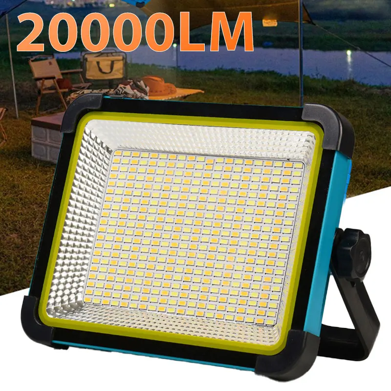 20000LM USB Rechargeable LED Solar Flood Light 10000mAH with Magnet Strong Light Portable Camping Tent Lamp Work Repair Lighting 