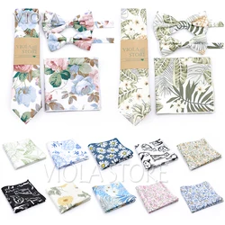 Quality New 21 Colors Floral 4 PCS Set 6.5cm Cotton Tie Pocket Square Bowtie Fashion Men Wedding Party Cravat Gift Accessory Top